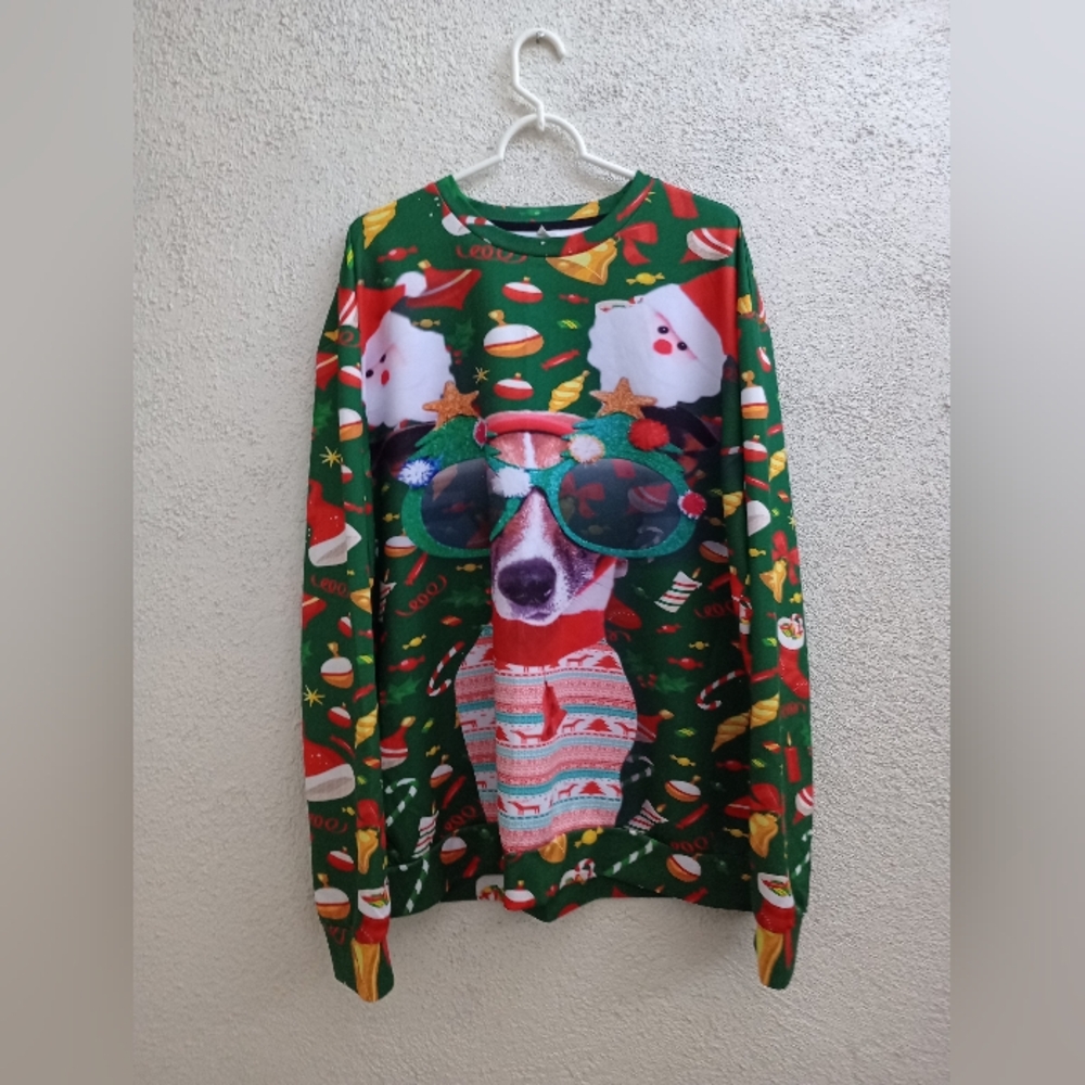 Sunglass Dog Ugly Sweater Party Christmas Holiday Festive Gift Casual Winter